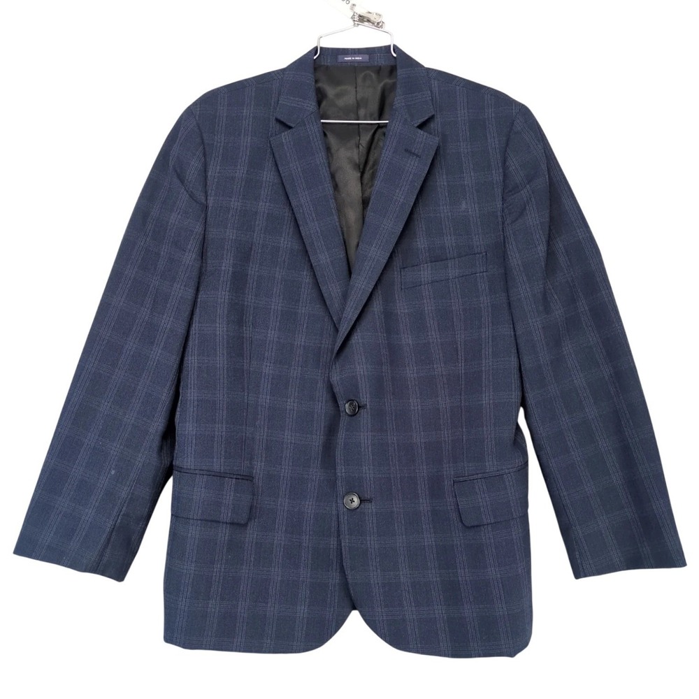 Stafford Navy Windowpane Suit Jacket Mens 42R Altered 38 Chest Career Old Money